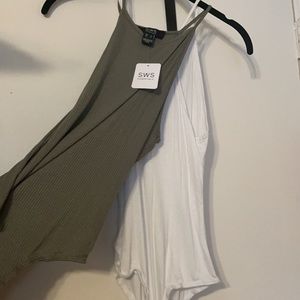 (2) NWT White/olive ribbed bodysuits